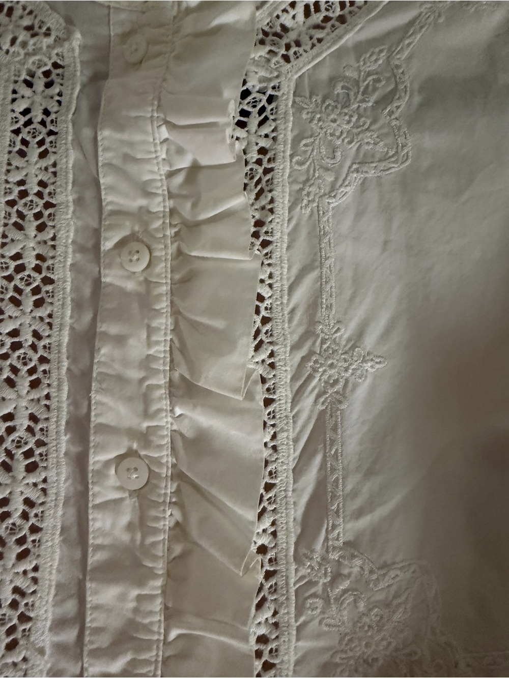 Sezane Ulysse White Victorian Ruffle Lace Button-Up Blouse - Picture 8 of 10